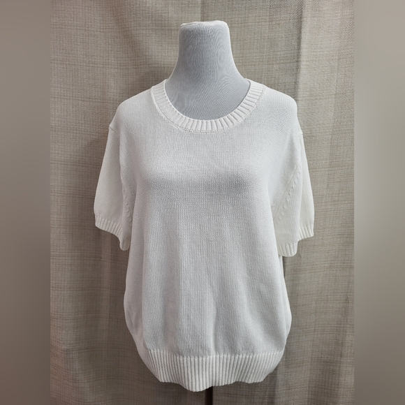 Ann Taylor Sweaters - Ann Taylor Women's Ivory Round Neck Short Sleeve Knit Sweater Size XL NWOT